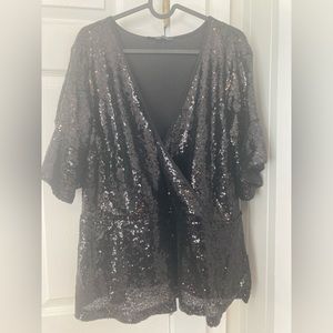 Eloquii Black Sequin Surplice Peplum top